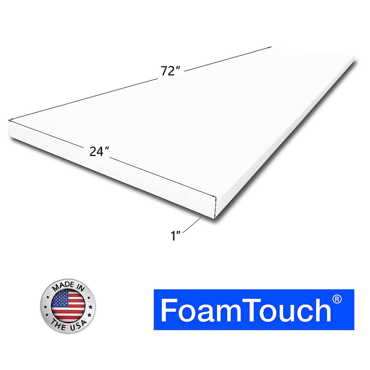 FoamTouch® 1" x 24" x 72" High Density Upholstery Foam